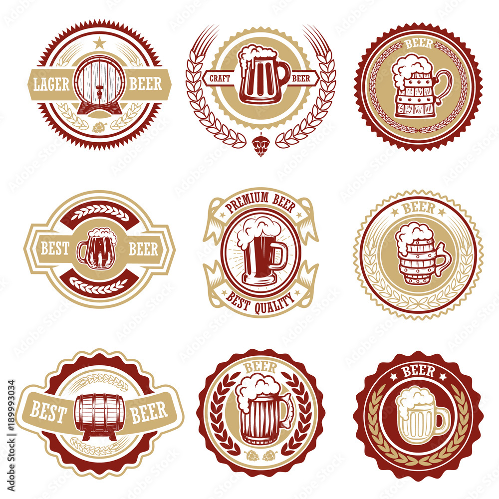 Set of vintage beer labels. Design elements for logo, label, emblem, sign, menu.