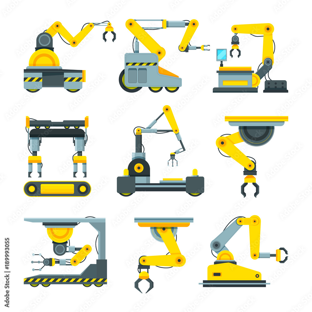Fototapeta premium Robotic hands for machine industry. Illustrations of mechanical industrial equipment
