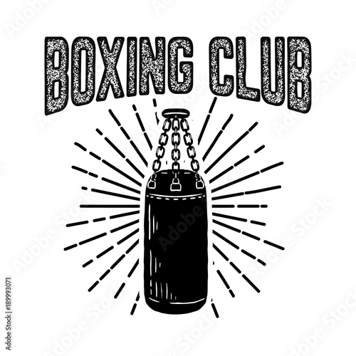 Champion boxing club. Emblem template with boxer punching bag. Design element for logo, label, emblem, sign.