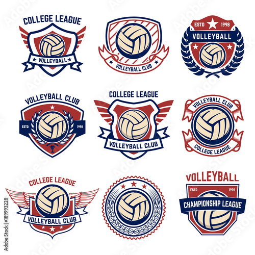 Volleyball emblems on white background. Design element for logo, label, emblem, sign, badge. photo