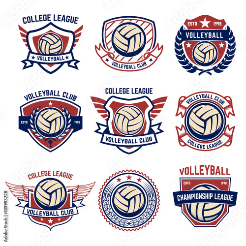 Volleyball emblems on white background. Design element for logo, label, emblem, sign, badge.