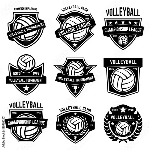 Volleyball emblems on white background. Design element for logo, label, emblem, sign, badge.