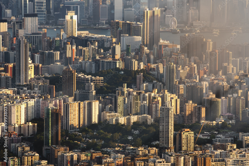 Hazy Hong Kong cityscape