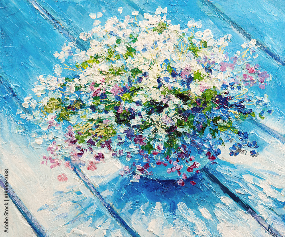 Fototapeta Obraz olejny na płótnie, martwa natura kwiatów, grafika impresjonizmu