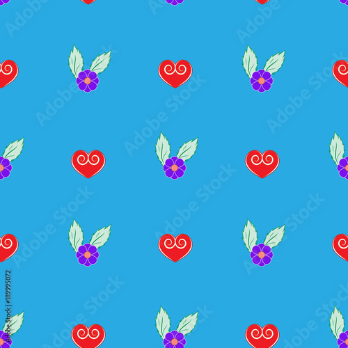 Heart and flower seamless pattern