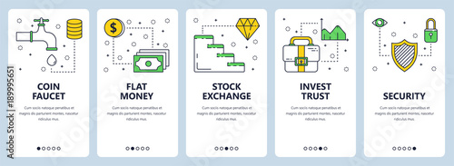 Vector modern thin line coin faucet concept web banner set