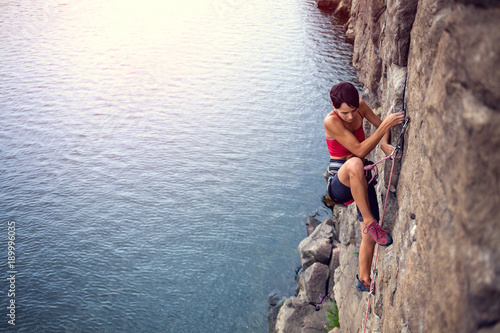 Climber over the water