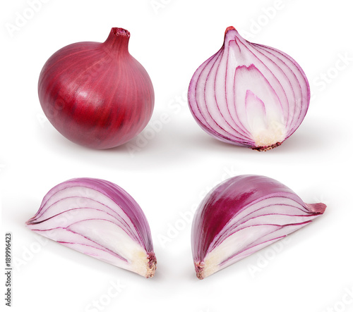 Red onion isolated on white background. Collection.