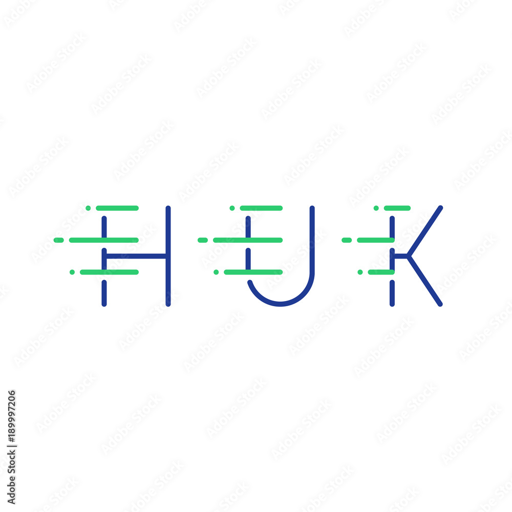 Dynamic letters H, U and K in motion, decorative type, rapid service Dynamic letters H, U and K in motion, decorative type, rapid service