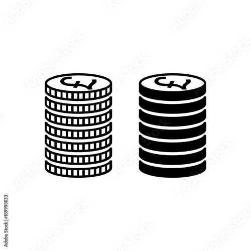 Stack of pound sterling coins. Piled coins with pound sterling signs with different edges. Vector Illustration