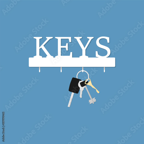 Key hanger with bunch of keys. Illustration in a flat style. Vec