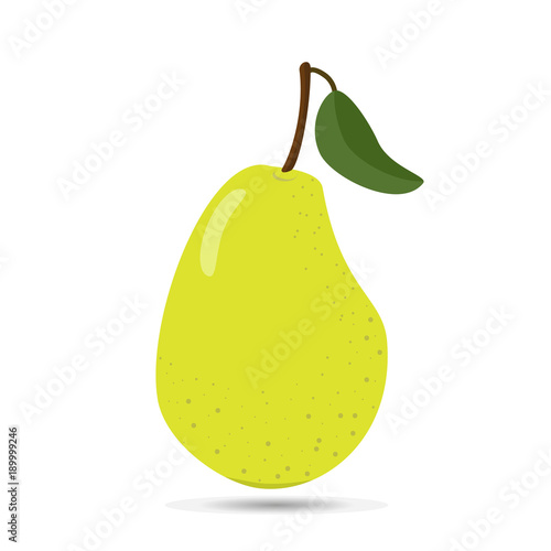 Big green pear on white background.