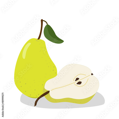 Green pear and slice vector illustration.