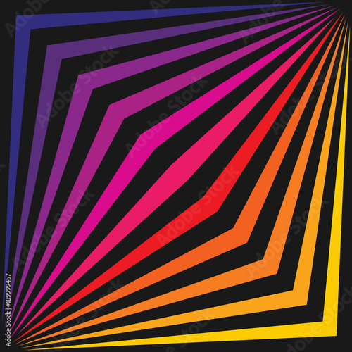 Colorful vector geometric lines seamless pattern with diagonal stripes in square form. Design template in trendy bright rainbow gradient colors. Retro 80-90's fashion style. Creative background