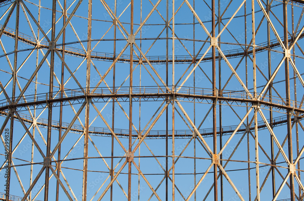 ARCHEOLOGY OF INDUSTRIAL ARCHITECTURE: OLD GASOMETER CLOSEUP/TEXTURE