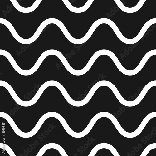 Vector seamless pattern, horizontal wavy lines, curves, waves. Black & white