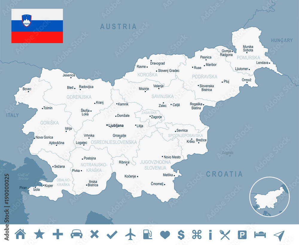 Slovenia - map and flag Detailed Vector Illustration