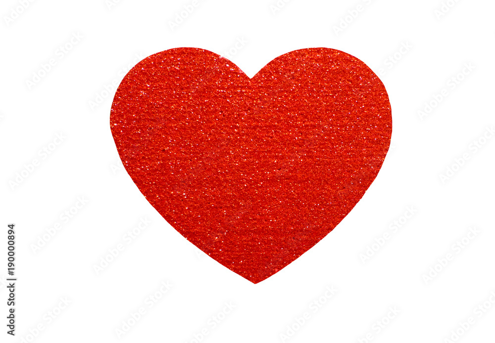 Glittered shiny red heart on white background isolated