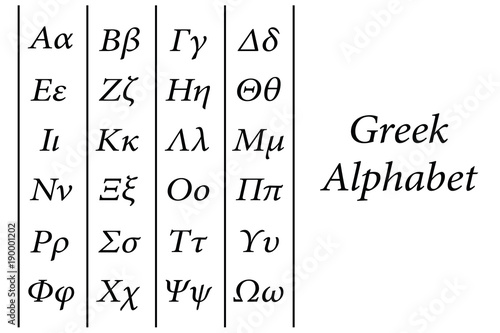 greek alphabet vector with uppercase and lowercase letters - school education concept