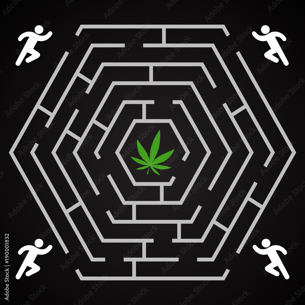 Cannabis hexagonal labyrinth - run to find the cannabis leaf background template Cannabis hexagonal labyrinth - run to find the cannabis leaf background template