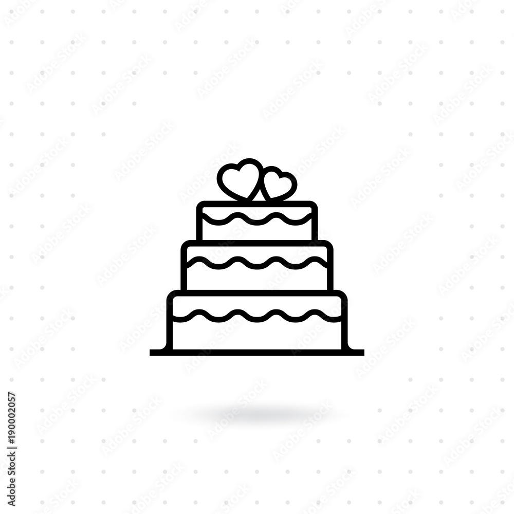 valentine cake icon. Stacked wedding cake dessert with heart topper line art vector. Wedding cake icon. Birthday vector illustration valentine cake icon. Stacked wedding cake dessert with heart topper line art vector. Wedding cake icon. Birthday vector illustration