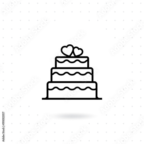 valentine cake icon. Stacked wedding cake dessert with heart topper line art vector. Wedding cake icon. Birthday vector illustration