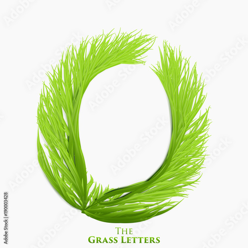 Vector letter O of juicy grass alphabet. Green O symbol consisting of growing grass. Realistic alphabet of organic plants. Spring and ecology typeset illustration.