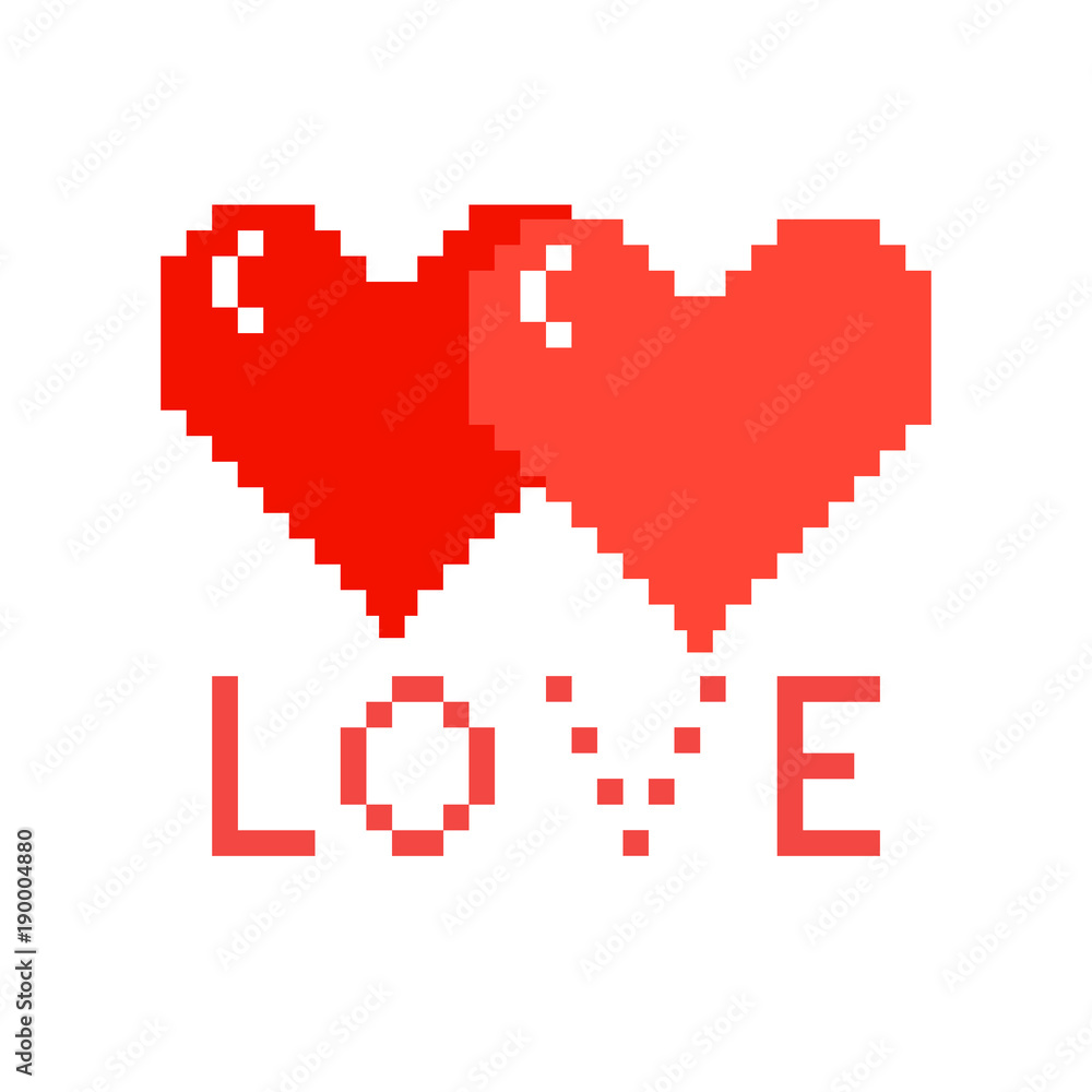 Fototapeta premium Two pixel hearts with love on a white background. Vector illustration .