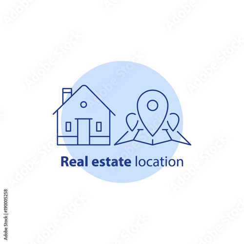 Home relocation, residential district location, map pinpoint, real estate services, neighborhood concept, vector icon