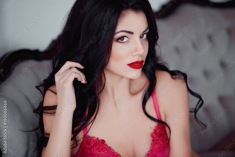 Perfect, sexy body, legs and ass of young woman wearing seductive red  lingerie. Beautiful hot female in underware posing on luxury vintage sofa  Stock Photo | Adobe Stock
