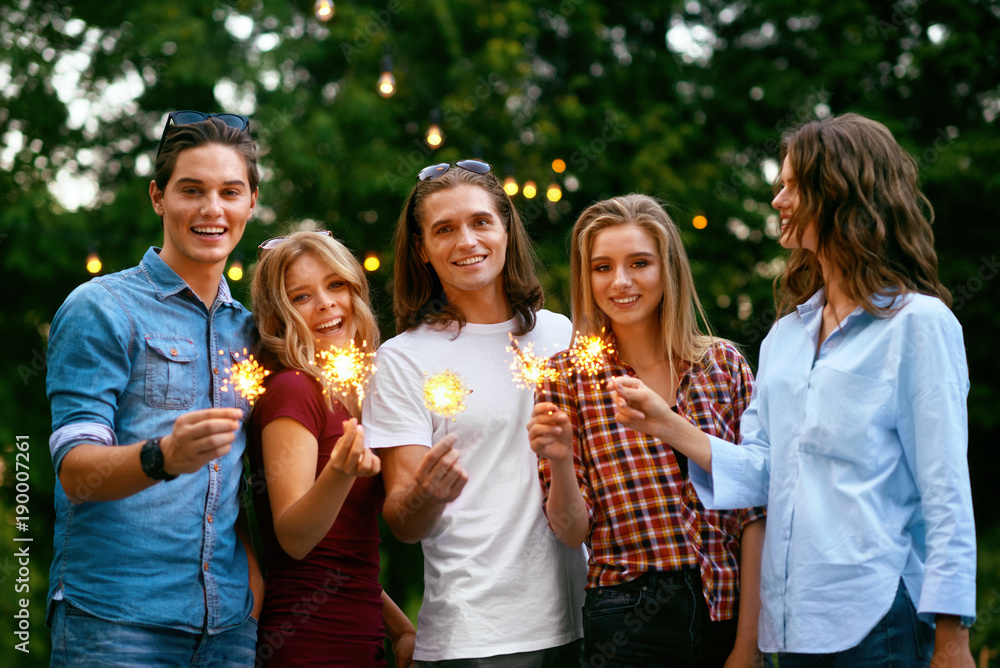 Happy Friends Having Fun Outdoors, People Enjoying Party Happy Friends Having Fun Outdoors, People Enjoying Party