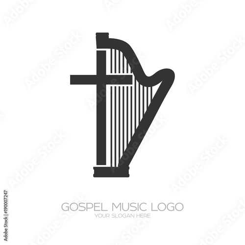 Musical logo. Harp and cross.