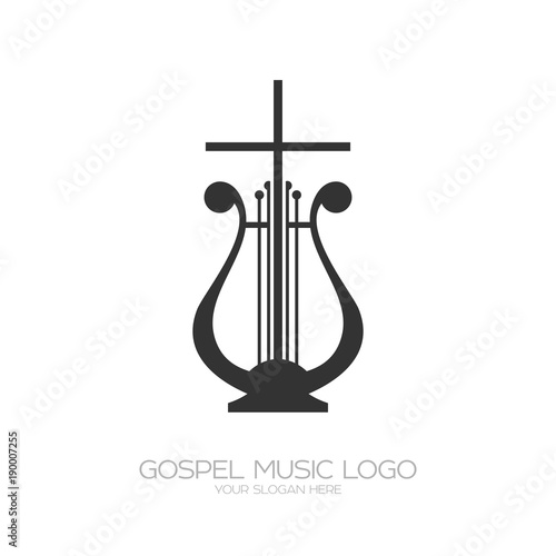Musical logo. Harp and cross.