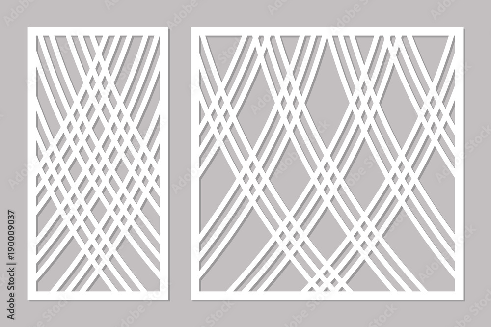 Template for cutting. Lines art pattern. Laser cut. Set ratio 1:2, 1:1. Vector illustration.