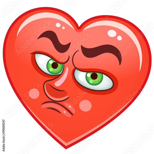 Cartoon red Heart Cry. Emoticons. Smiley. Emoji. Sad Emotion symbol. Design element for Valentines Day greeting card, kids coloring book page, t-shirt print, icon, logo, label, patch, sticker.