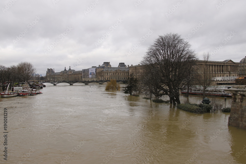 Square du Vert Galant sous l'eau, crue de la Seine à Paris