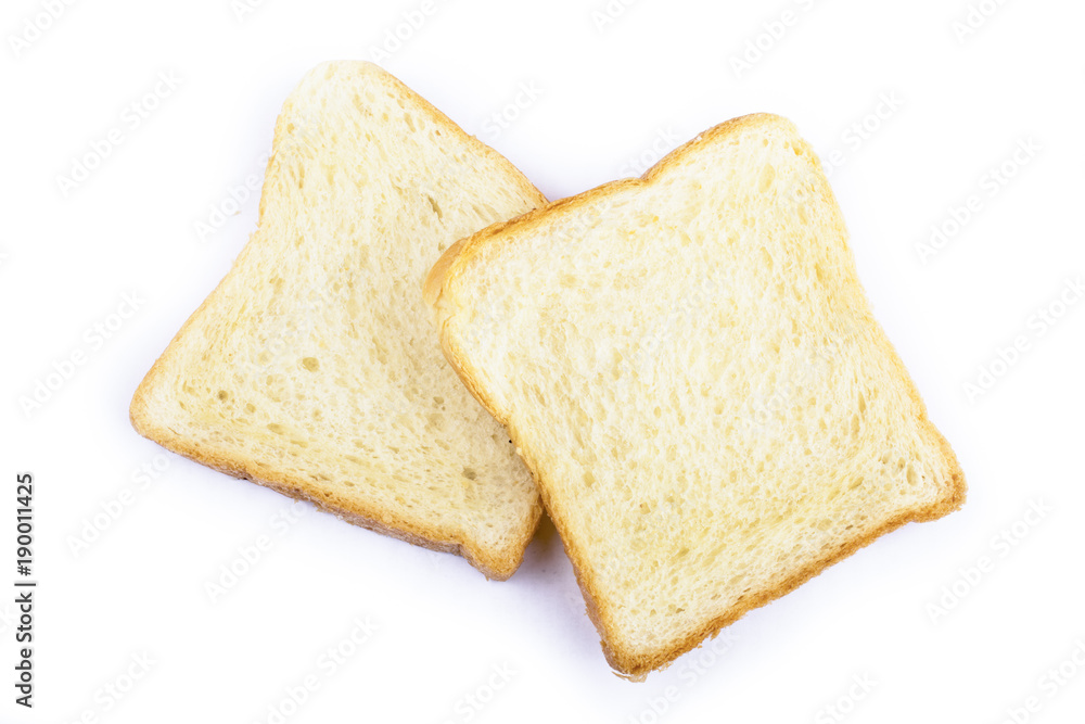 Slices of bread for toasting on a white background