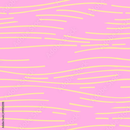 Pink and yellow seamless texture with horizontal intermittent waves lines. Vector background.