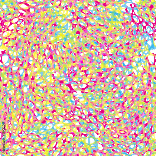 Seamless vector pattern. Simple Abstract design. Geometric shape: drops in bright festive colors. Blue, pink, purple, green.