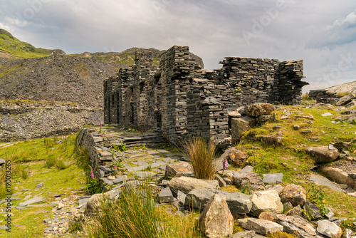 The ruin of Cwmorthin Terrace near Blaenau Ffestiniog, Gwynedd, Wales, UK