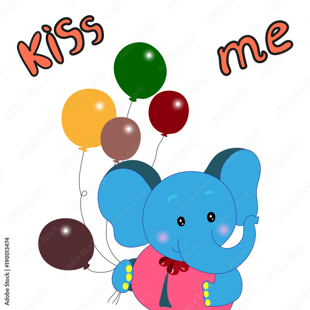 Elephant with an air balloon on a white background Elephant with an air balloon on a white background