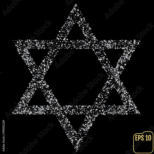 Silver Star of David. Silver stars confetti concept. Vector