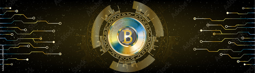 Fotografie Golden Futuristic Bitcoin concept