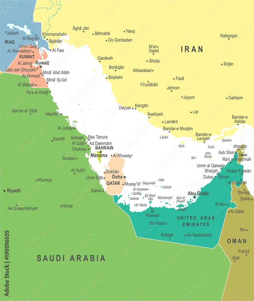 Persian Gulf Map - Vector Illustration