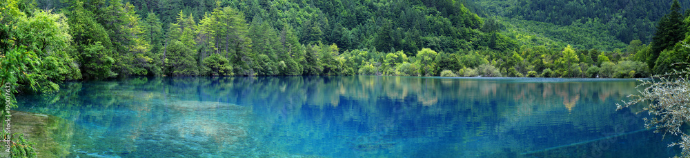 view of colorful lake in jiuzhaigou national park, Sichuan, china