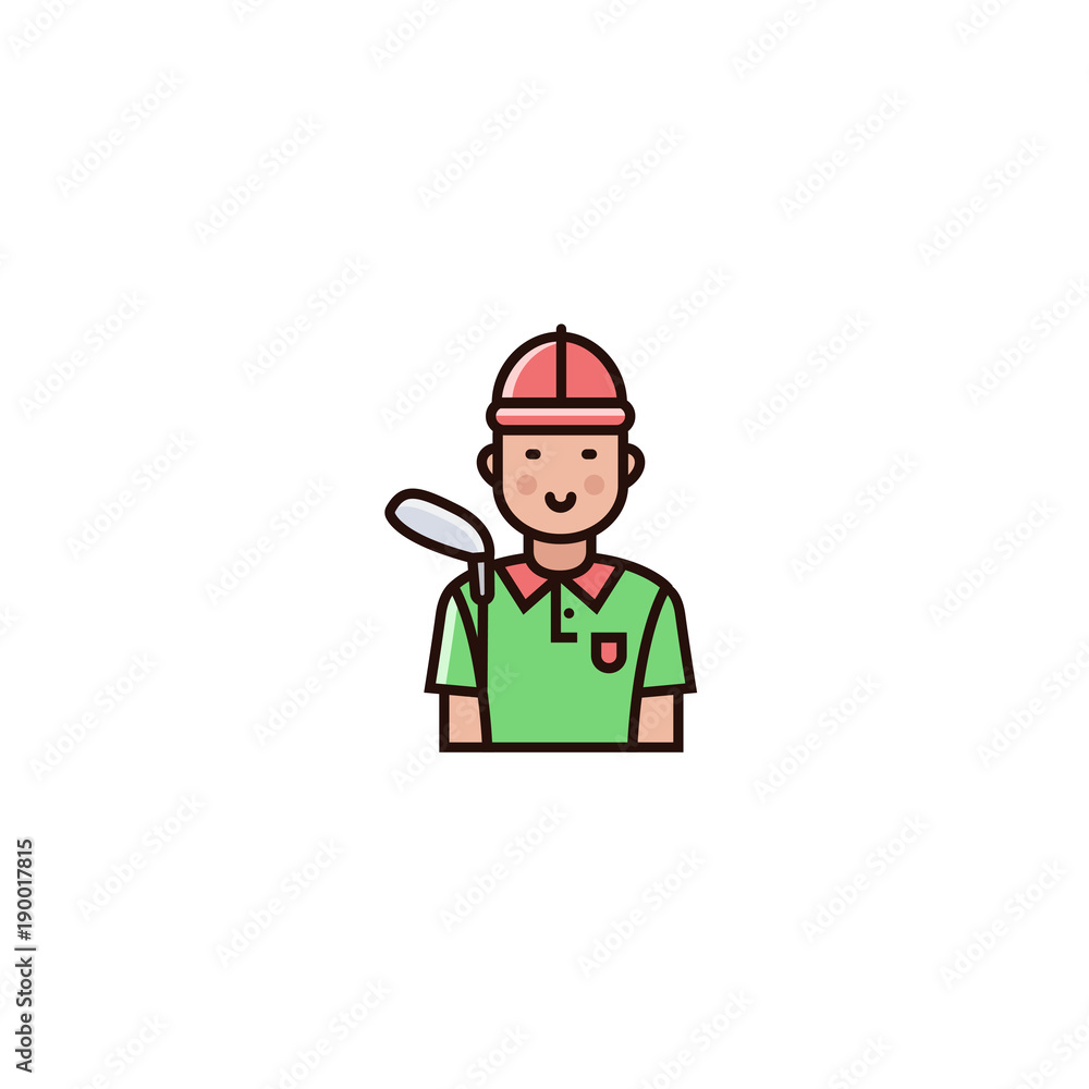 Golf male player - character design in flat color line style. Golfer icon, avater, profile picture on isolated background. Golf male player - character design in flat color line style. Golfer icon, avater, profile picture on isolated background.