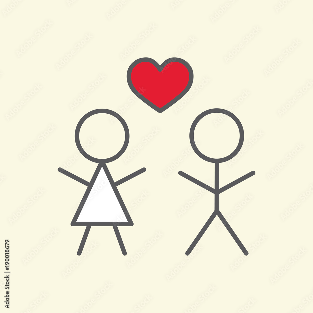 happy couple falling in love line flat icon on yellow background happy couple falling in love line flat icon on yellow background