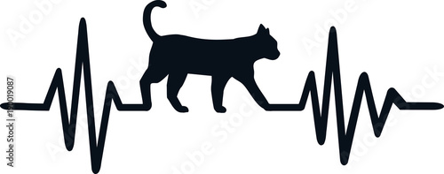 Cat heartbeat line with cats head