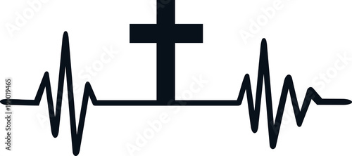 Jesus heartbeat line with cross