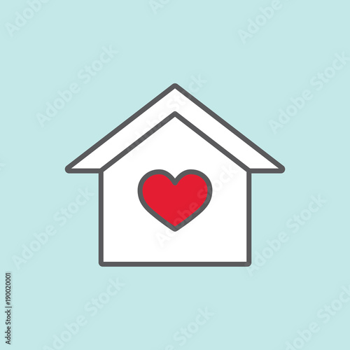 house with heart color line flat icon on blue background